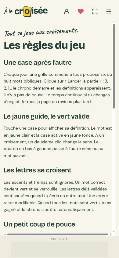 Les règles de À la croisée expliquent les mots, le chrono et les indices.