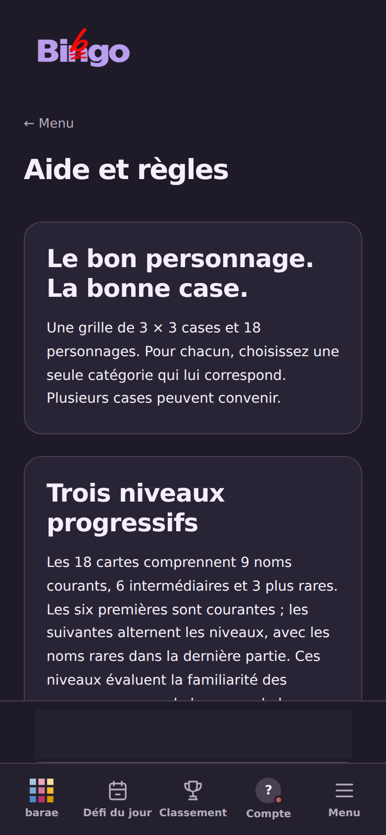 BibGo : les règles dans la véritable application BARÆ.